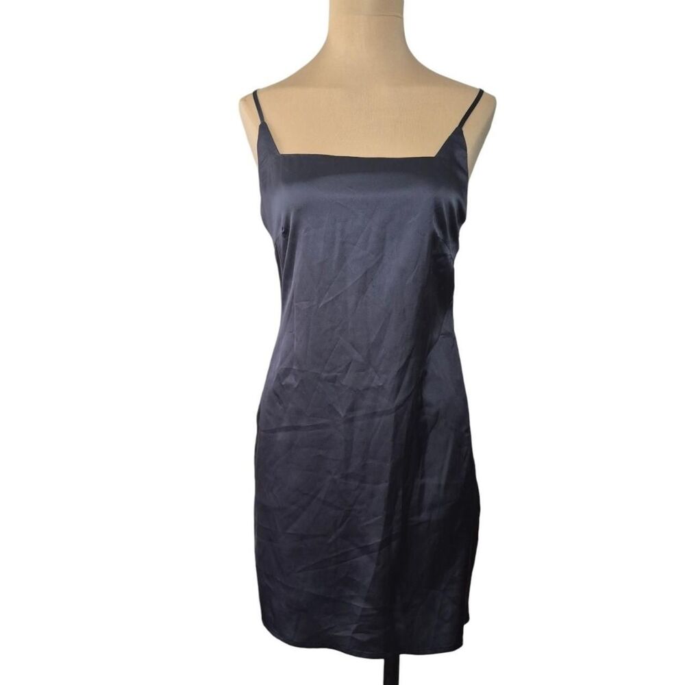 Windsor Navy Blue Satin Slip Dress Adjustable Straps Zip Back Size Small